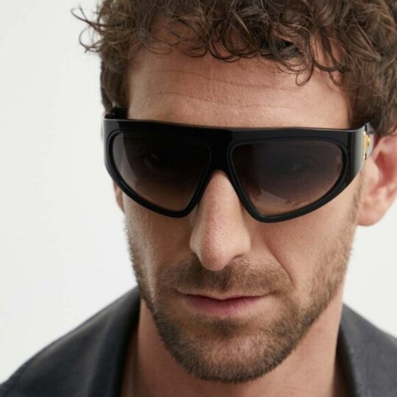 Balmain Women Sunglasses Titanium Black Gold Grey Gradient Wraparound B-ESCAPE - Picture 10 of 15